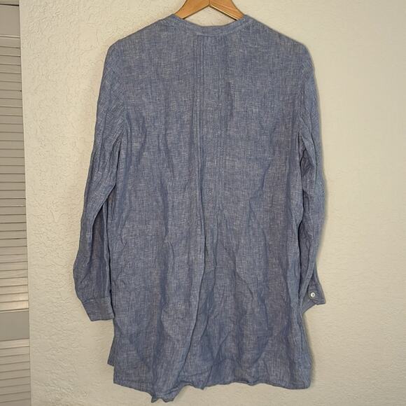 J. Jill Linen Pintuck Long Sleeve Button Up Shirt Chambray Vacation Nautical - Picture 5 of 8